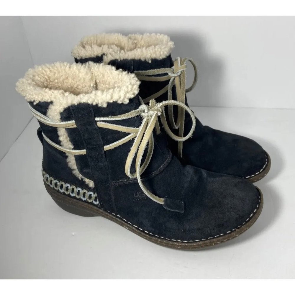 UGG Black Suede Moccasin Cove Boots Size 8